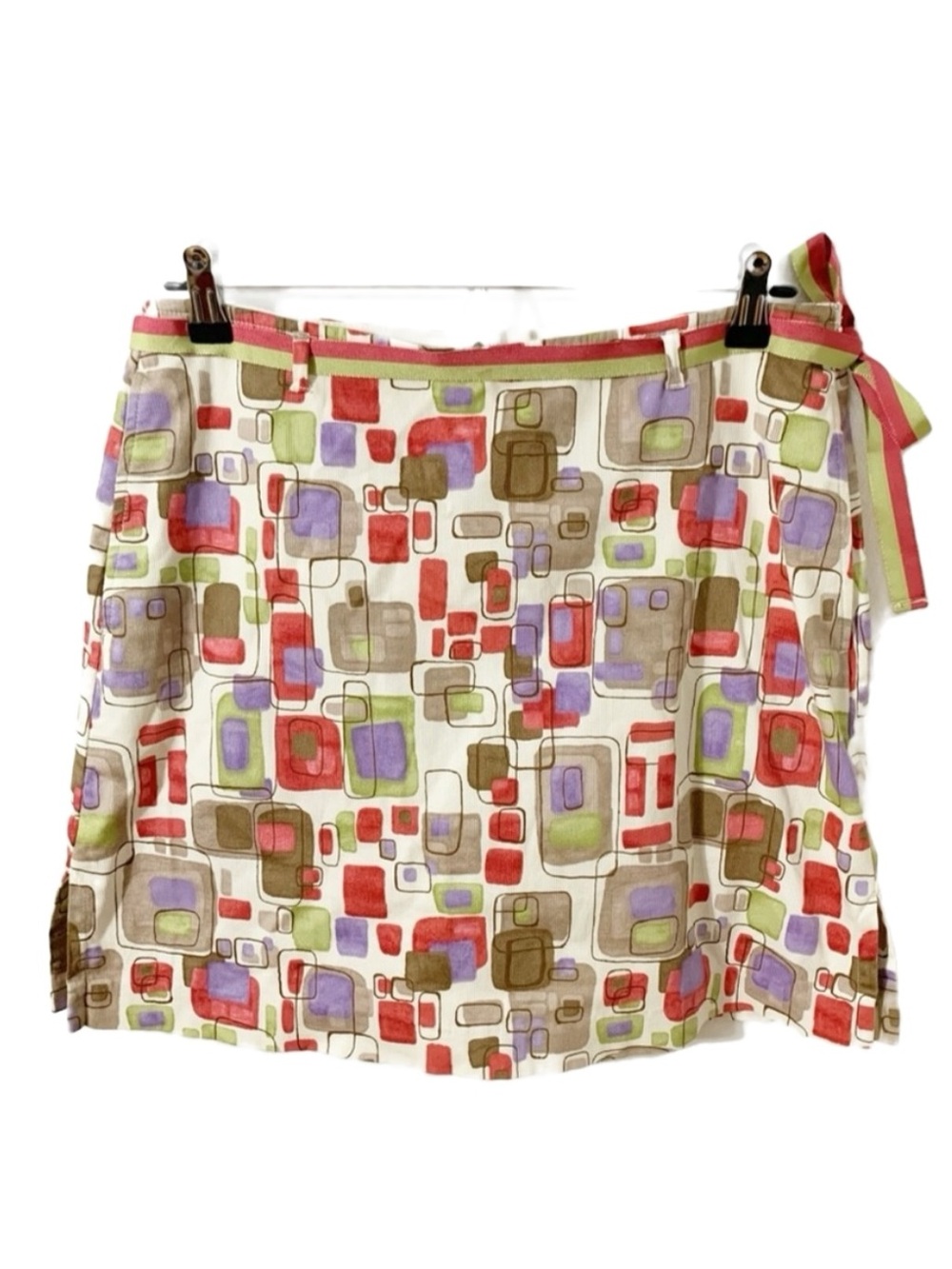 Lizgolf Geometric Skort Skirt Invisible Side Zipper Pockets Ribbon Self Tie Belt